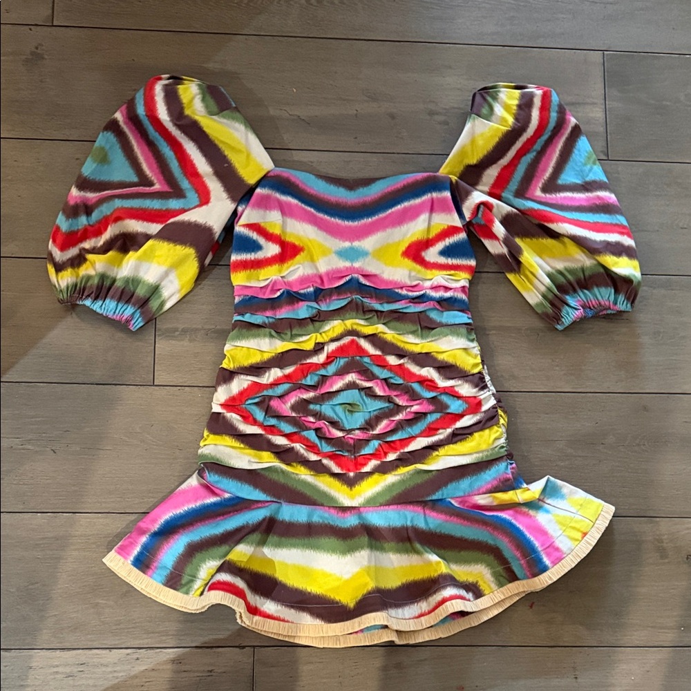 Alexis M Medium Ruched Fun Colorful Dress Puff Sleeve